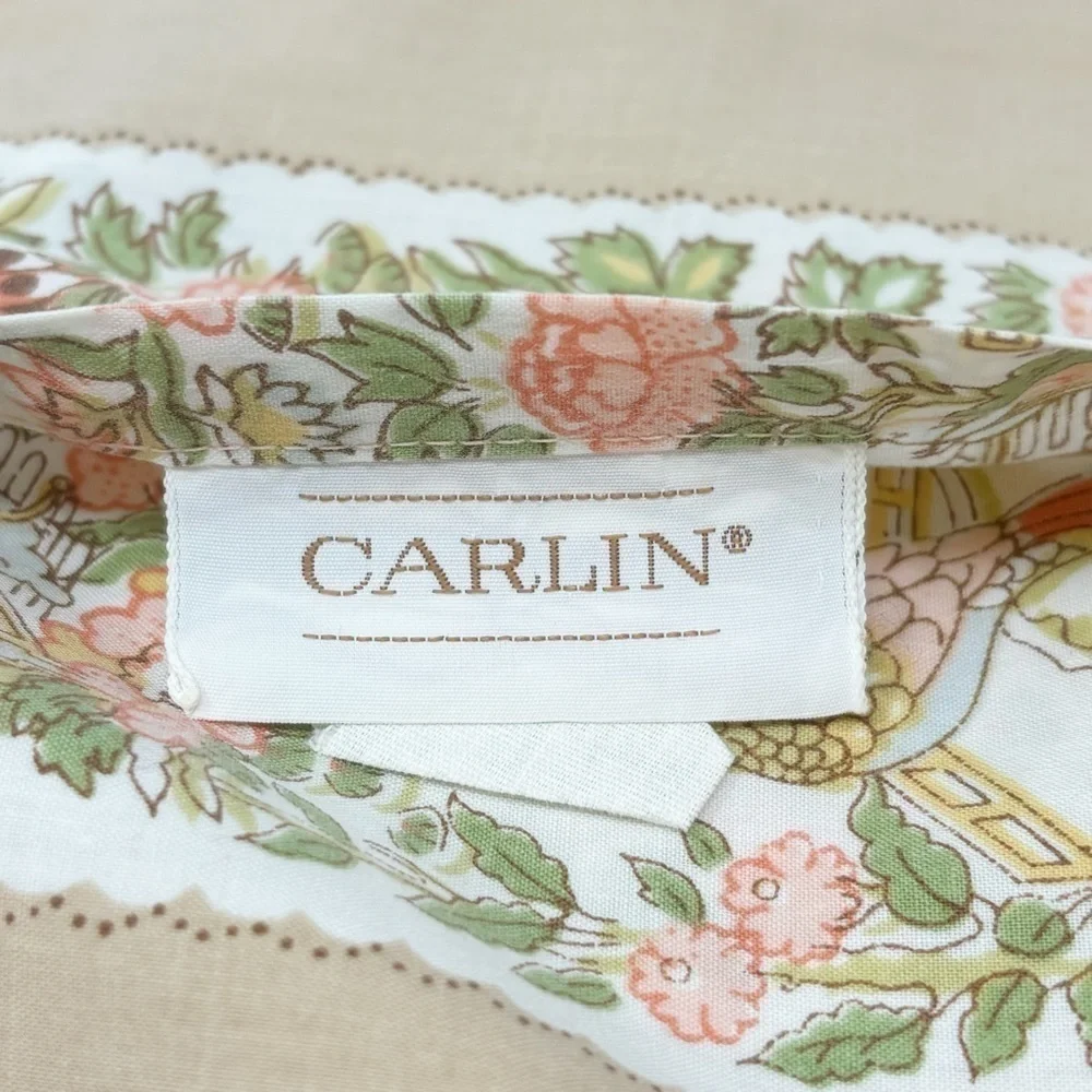 Vintage CARLIN Beige Set Of 2 Accent Pillow Covers Asian Scene Butterflies 14X14
